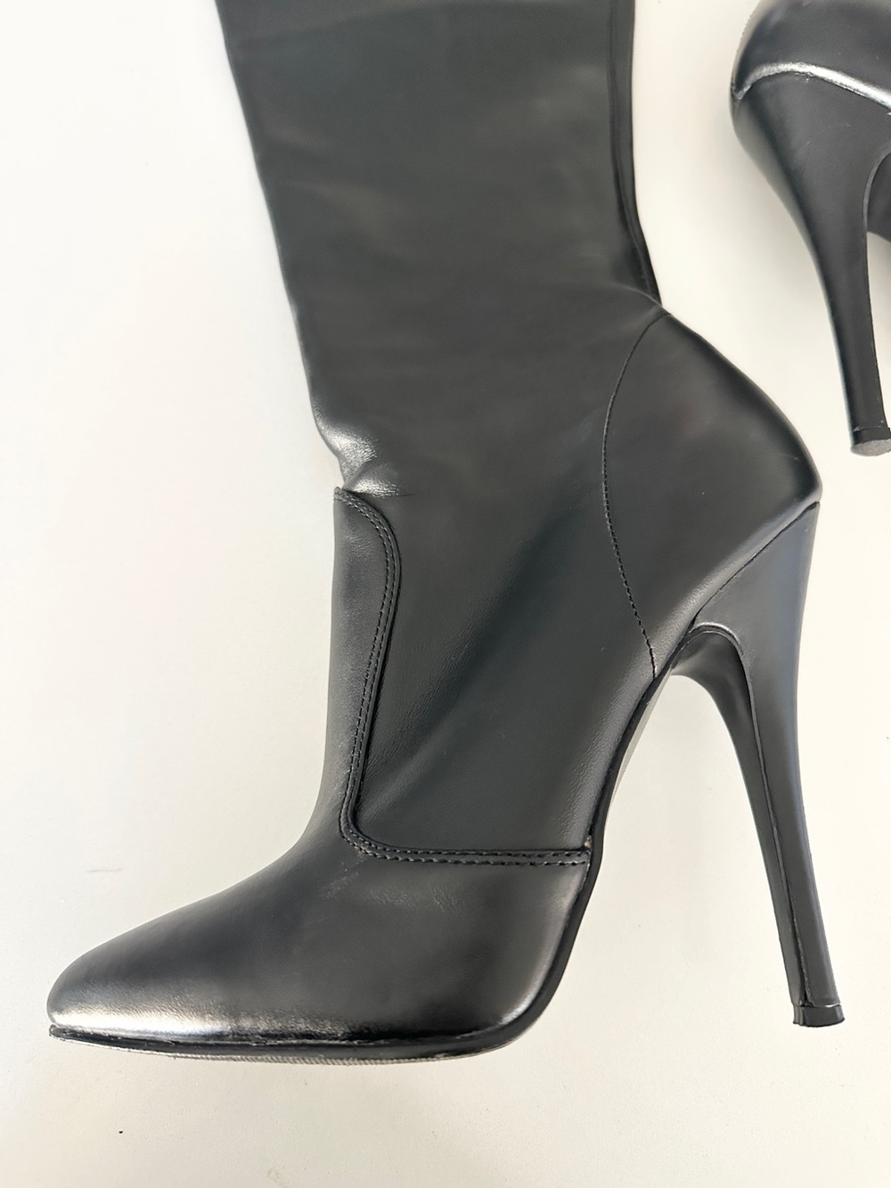 Pleaser Thigh High Stiletto Boots Genuine Leather Black Size 10 - Picture 4 of 16